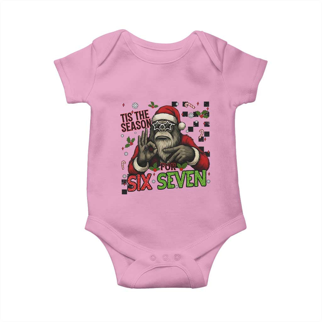 Funny Bigfoot Santa Tis The Season For Six Seven Meme Baby Onesie Christmas Gift TS12 Light Pink Print Your Wear