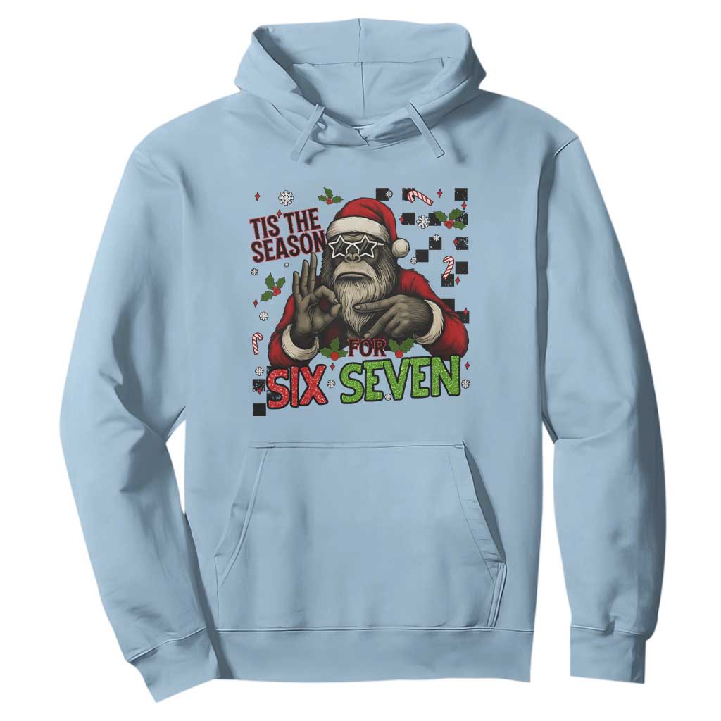 Funny Bigfoot Santa Tis The Season For Six Seven Meme Hoodie Christmas Gift TS12 Light Blue Print Your Wear