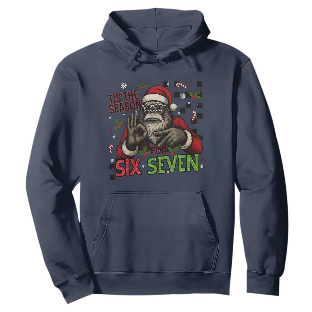 Funny Bigfoot Santa Tis The Season For Six Seven Meme Hoodie Christmas Gift TS12 Navy Print Your Wear