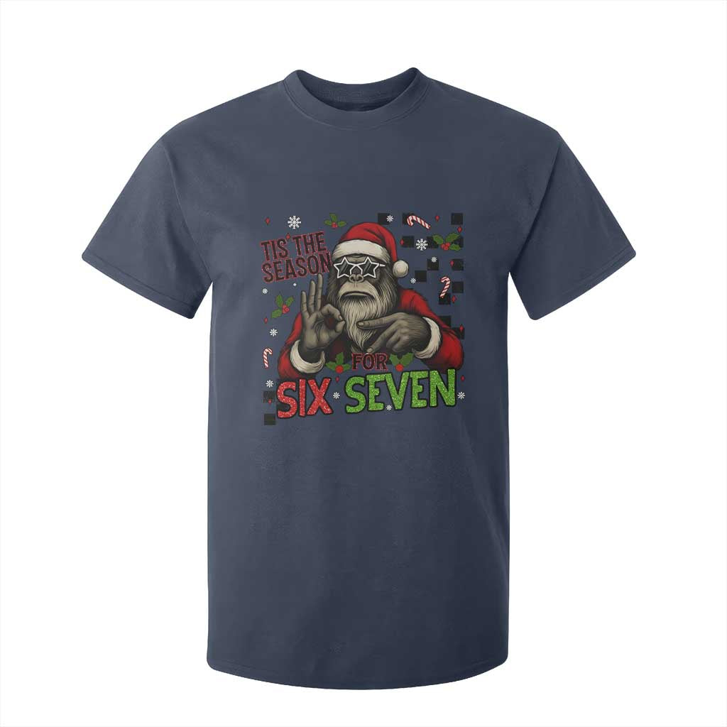 Funny Bigfoot Santa Tis The Season For Six Seven Meme T Shirt For Kid Christmas Gift TS12 Navy Print Your Wear