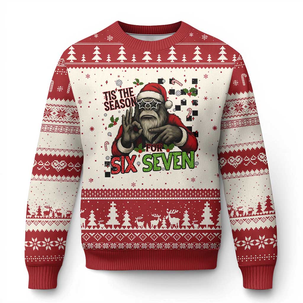 Funny Bigfoot Santa Tis The Season For Six Seven Meme Ugly Christmas Sweater Xmas Gift TS12 Beige Red Print Your Wear
