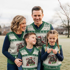 Funny Bigfoot Santa Tis The Season For Six Seven Meme V-Neck Knit Sweater Vest Xmas Gift TS12 Beige Green Print Your Wear