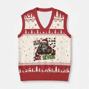 Funny Bigfoot Santa Tis The Season For Six Seven Meme V-Neck Knit Sweater Vest Xmas Gift TS12 Beige Red Print Your Wear