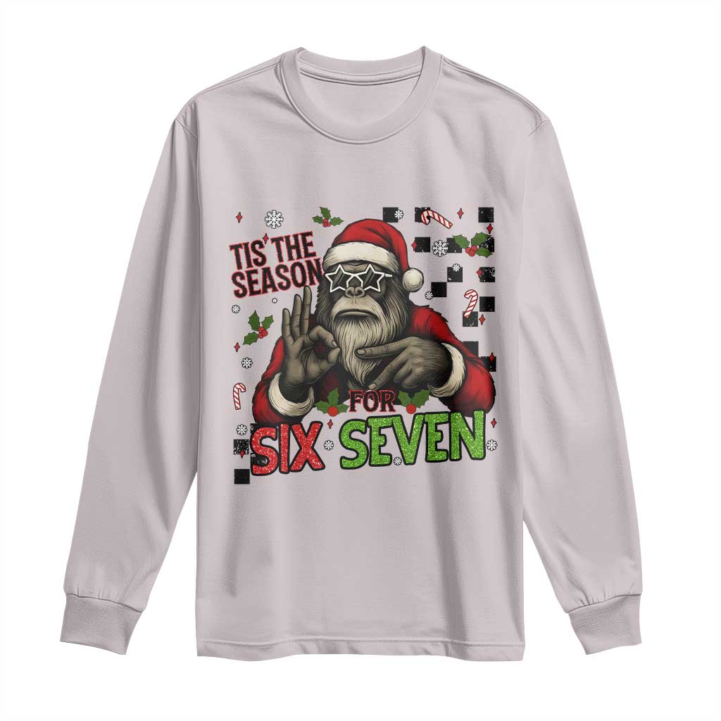 Funny Bigfoot Santa Tis The Season For Six Seven Meme Long Sleeve Shirt Christmas Gift TS12 Ice Gray Print Your Wear