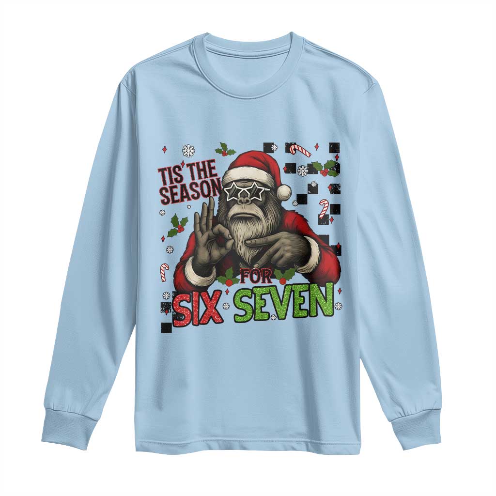 Funny Bigfoot Santa Tis The Season For Six Seven Meme Long Sleeve Shirt Christmas Gift TS12 Light Blue Print Your Wear