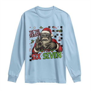 Funny Bigfoot Santa Tis The Season For Six Seven Meme Long Sleeve Shirt Christmas Gift TS12 Light Blue Print Your Wear