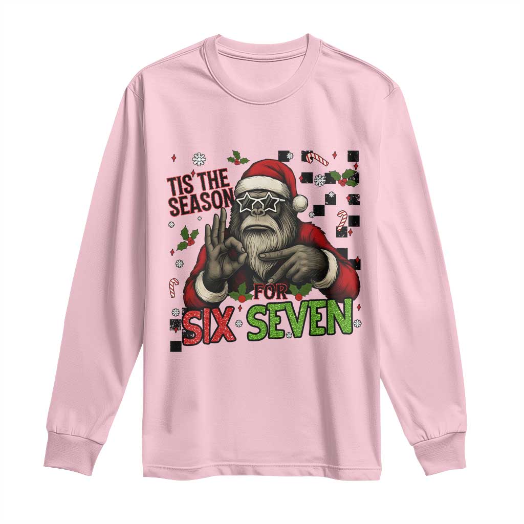 Funny Bigfoot Santa Tis The Season For Six Seven Meme Long Sleeve Shirt Christmas Gift TS12 Light Pink Print Your Wear