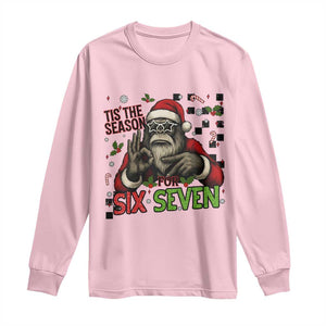 Funny Bigfoot Santa Tis The Season For Six Seven Meme Long Sleeve Shirt Christmas Gift TS12 Light Pink Print Your Wear