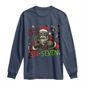 Funny Bigfoot Santa Tis The Season For Six Seven Meme Long Sleeve Shirt Christmas Gift TS12 Navy Print Your Wear