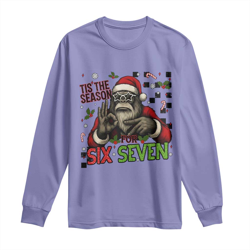 Funny Bigfoot Santa Tis The Season For Six Seven Meme Long Sleeve Shirt Christmas Gift TS12 Violet Print Your Wear