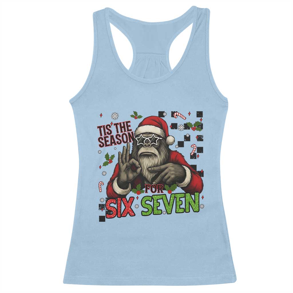 Funny Bigfoot Santa Tis The Season For Six Seven Meme Racerback Tank Top Christmas Gift TS12 Light Blue Print Your Wear