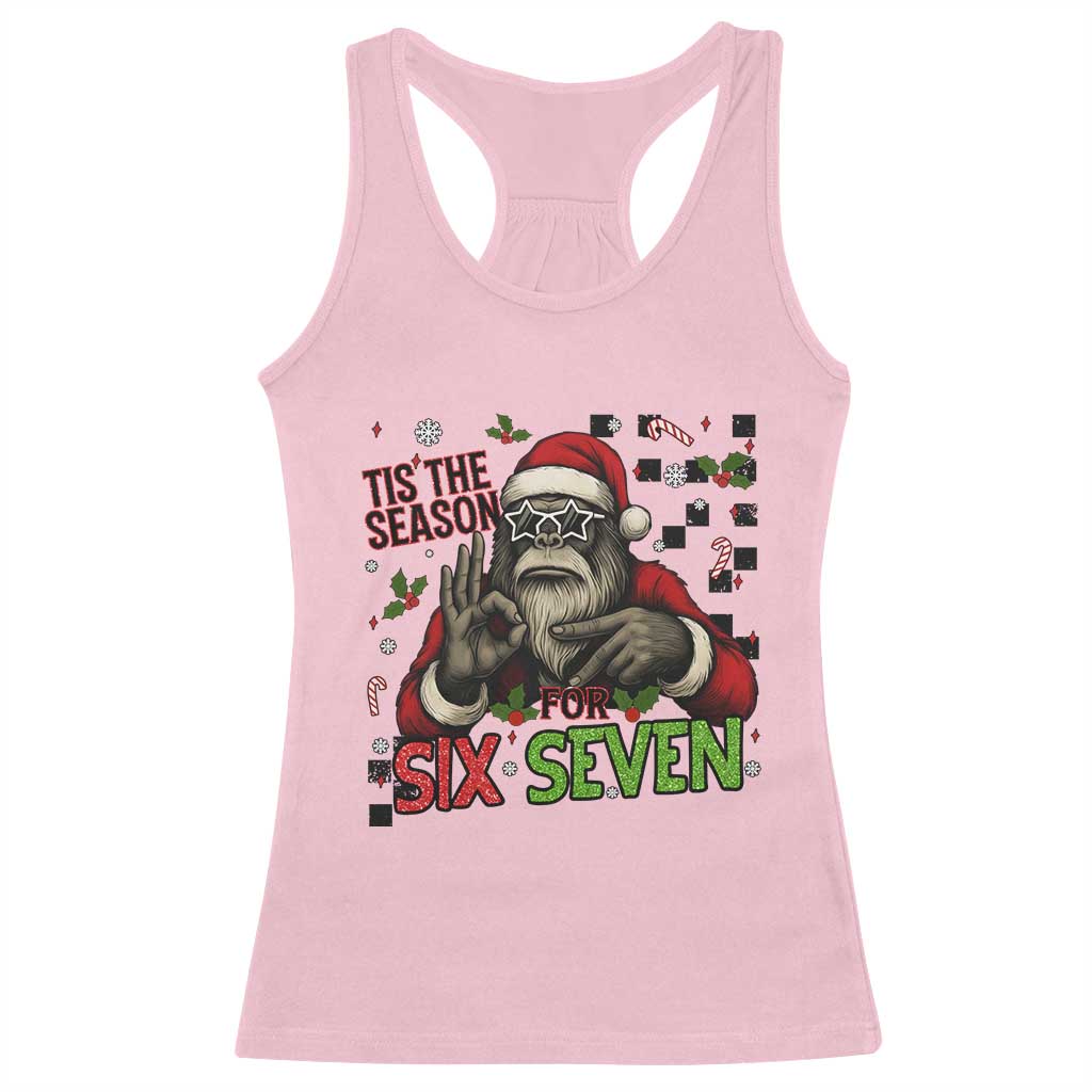 Funny Bigfoot Santa Tis The Season For Six Seven Meme Racerback Tank Top Christmas Gift TS12 Light Pink Print Your Wear