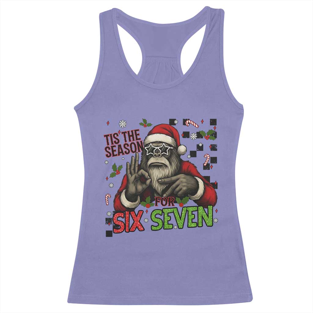 Funny Bigfoot Santa Tis The Season For Six Seven Meme Racerback Tank Top Christmas Gift TS12 Violet Print Your Wear