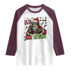 Funny Bigfoot Santa Tis The Season For Six Seven Meme Raglan Shirt Christmas Gift TS12 White Maroon Print Your Wear