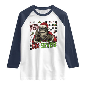 Funny Bigfoot Santa Tis The Season For Six Seven Meme Raglan Shirt Christmas Gift TS12 White Navy Print Your Wear