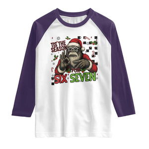 Funny Bigfoot Santa Tis The Season For Six Seven Meme Raglan Shirt Christmas Gift TS12 White Purple Print Your Wear