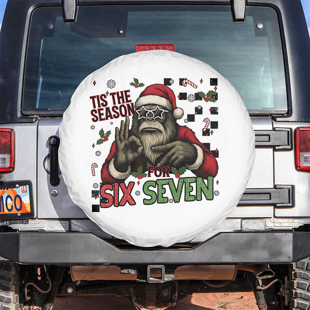 Funny Bigfoot Santa Tis The Season For Six Seven Meme Spare Tire Cover Christmas Gift TS12 No hole White Print Your Wear
