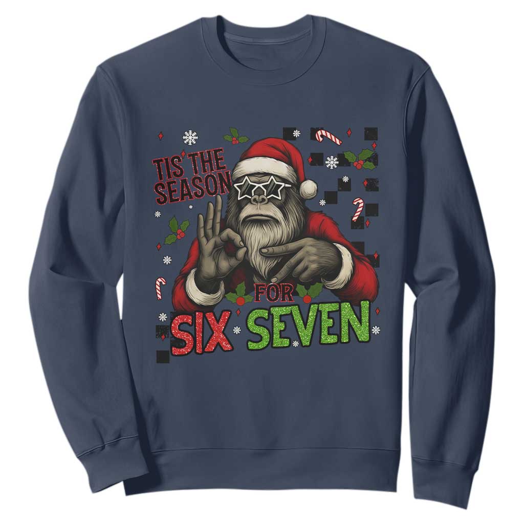Funny Bigfoot Santa Tis The Season For Six Seven Meme Sweatshirt Christmas Gift TS12 Navy Print Your Wear