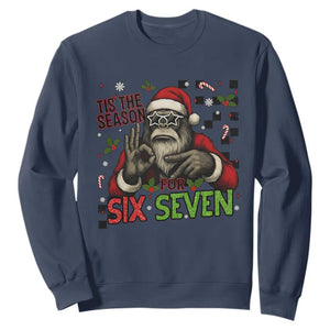 Funny Bigfoot Santa Tis The Season For Six Seven Meme Sweatshirt Christmas Gift TS12 Navy Print Your Wear