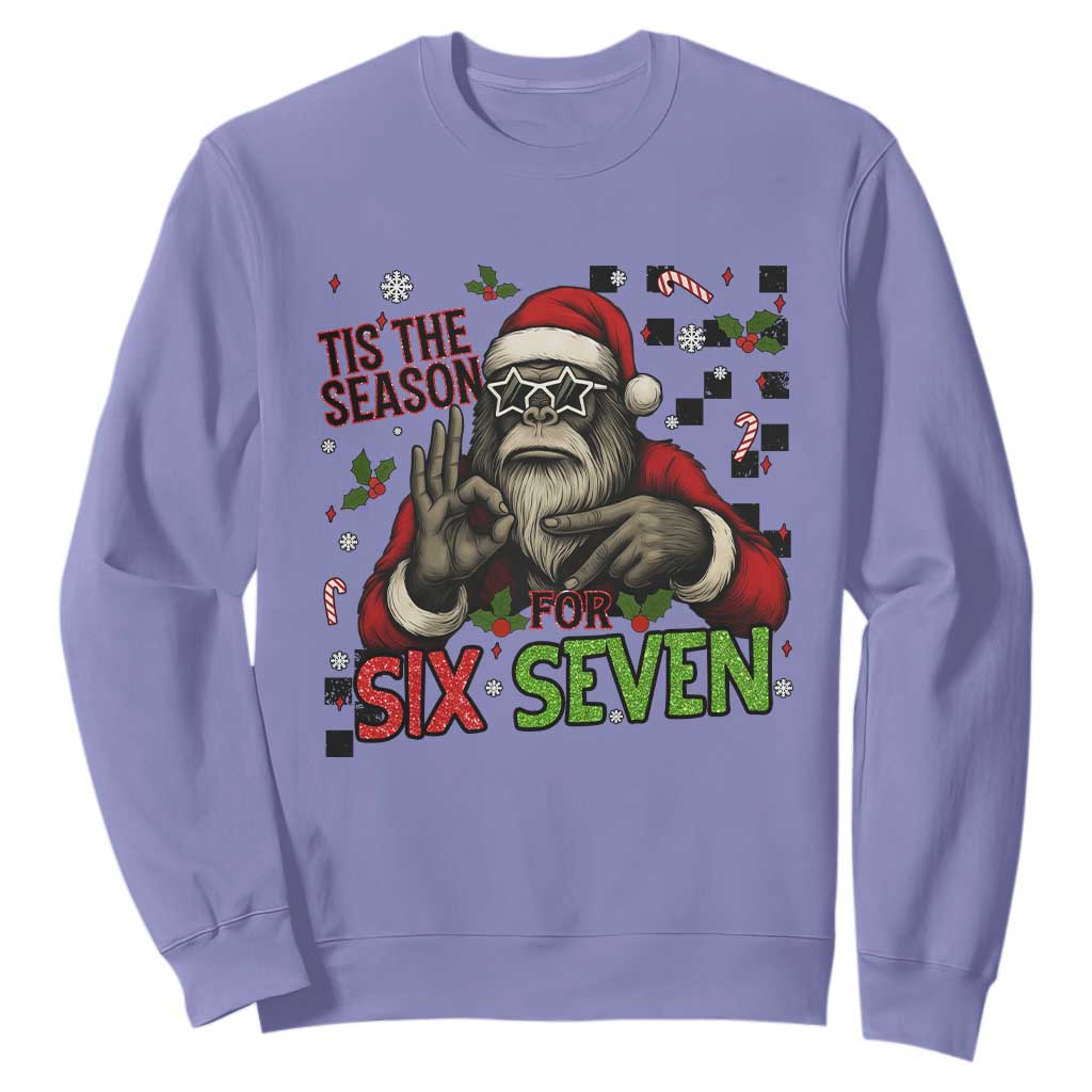 Funny Bigfoot Santa Tis The Season For Six Seven Meme Sweatshirt Christmas Gift TS12 Violet Print Your Wear