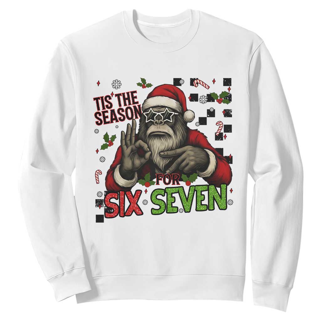 Funny Bigfoot Santa Tis The Season For Six Seven Meme Sweatshirt Christmas Gift TS12 White Print Your Wear
