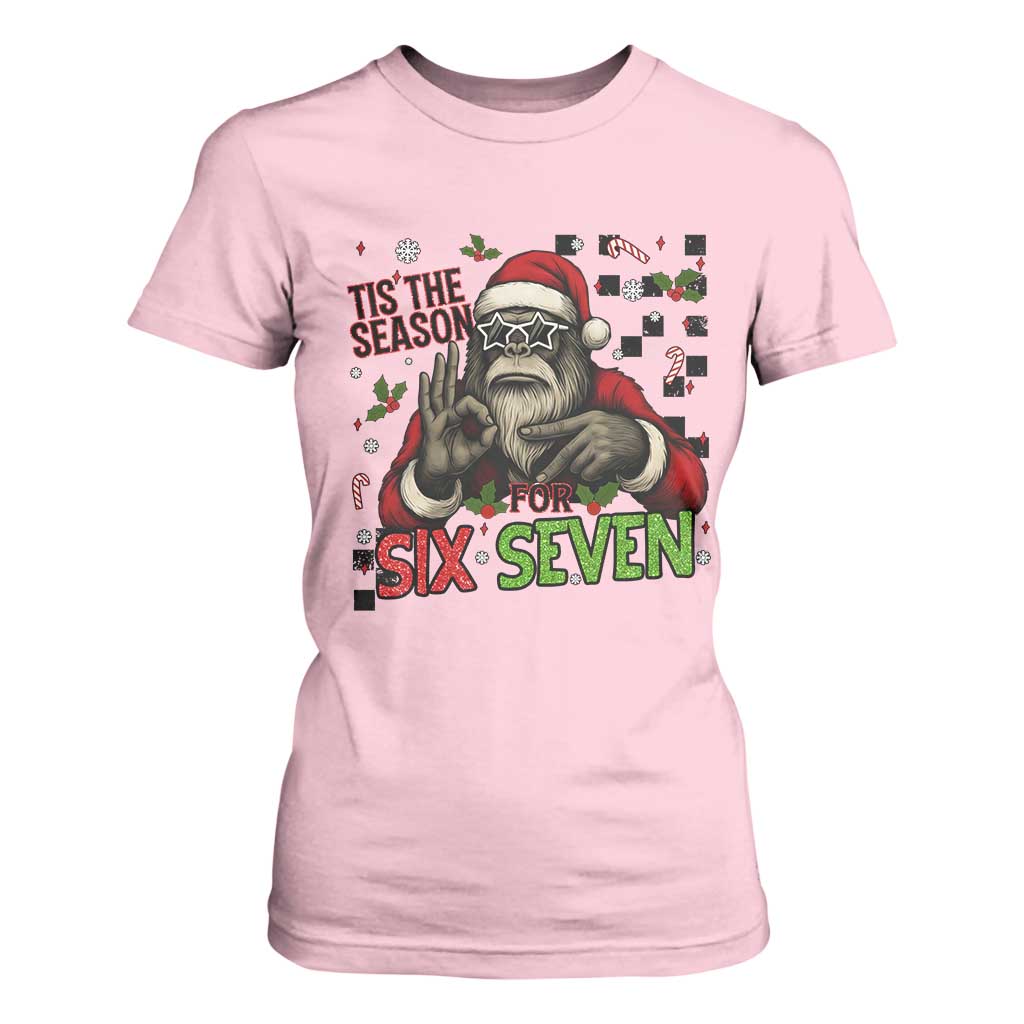 Funny Bigfoot Santa Tis The Season For Six Seven Meme T Shirt For Women Christmas Gift TS12 Light Pink Print Your Wear