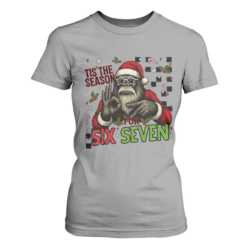 Funny Bigfoot Santa Tis The Season For Six Seven Meme T Shirt For Women Christmas Gift TS12 Sport Gray Print Your Wear