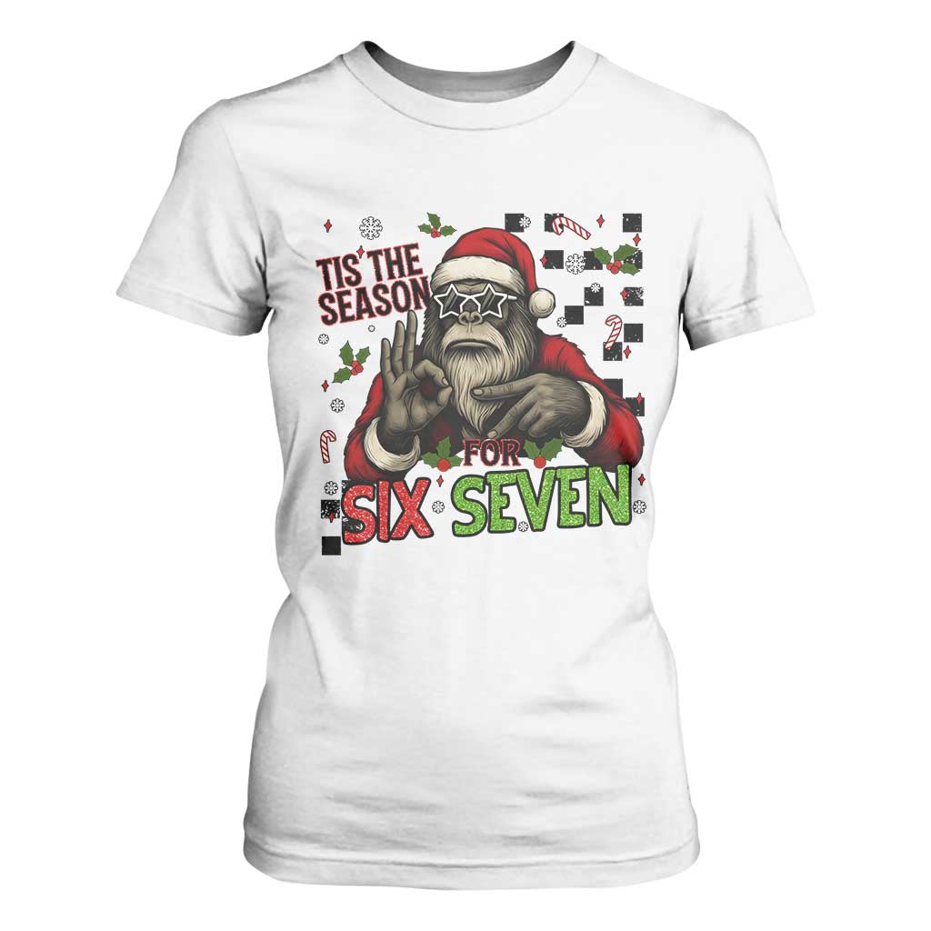 Funny Bigfoot Santa Tis The Season For Six Seven Meme T Shirt For Women Christmas Gift TS12 White Print Your Wear