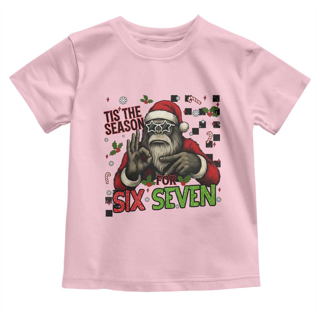 Funny Bigfoot Santa Tis The Season For Six Seven Meme Toddler T Shirt Christmas Gift TS12 Light Pink Print Your Wear