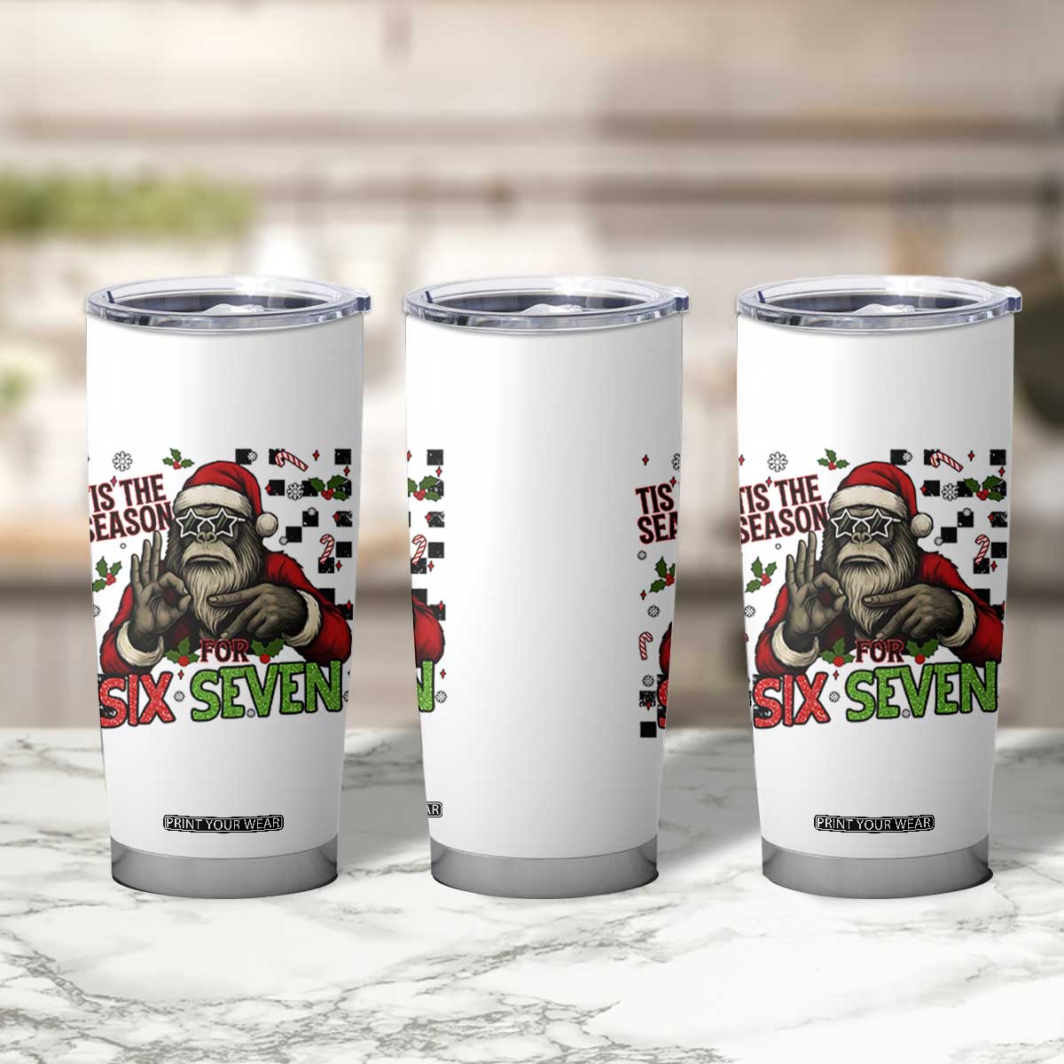 Funny Bigfoot Santa Tis The Season For Six Seven Meme Tumbler Cup Christmas Gift TS12 Print Your Wear