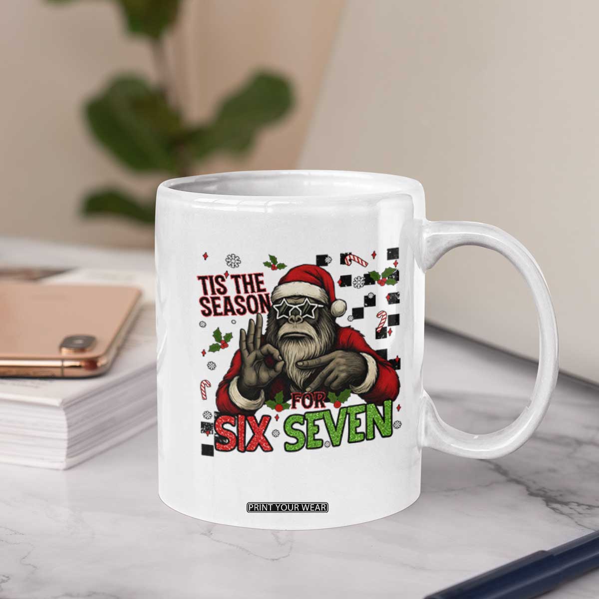 Funny Bigfoot Santa Tis The Season For Six Seven Meme Coffee Mug Christmas Gift TS12 Print Your Wear