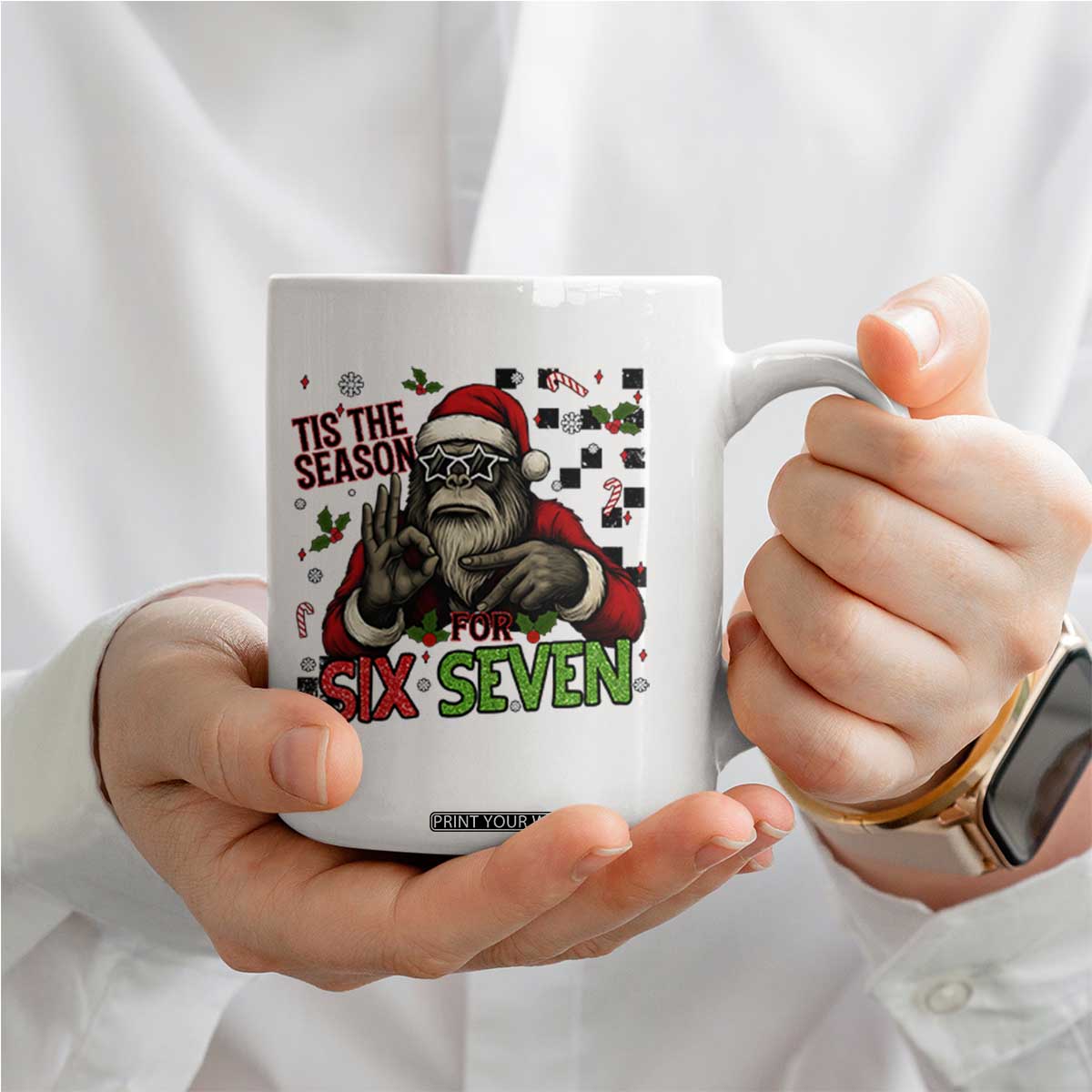 Funny Bigfoot Santa Tis The Season For Six Seven Meme Coffee Mug Christmas Gift TS12 Print Your Wear