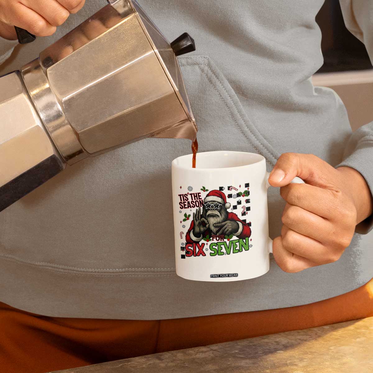 Funny Bigfoot Santa Tis The Season For Six Seven Meme Coffee Mug Christmas Gift TS12 Print Your Wear