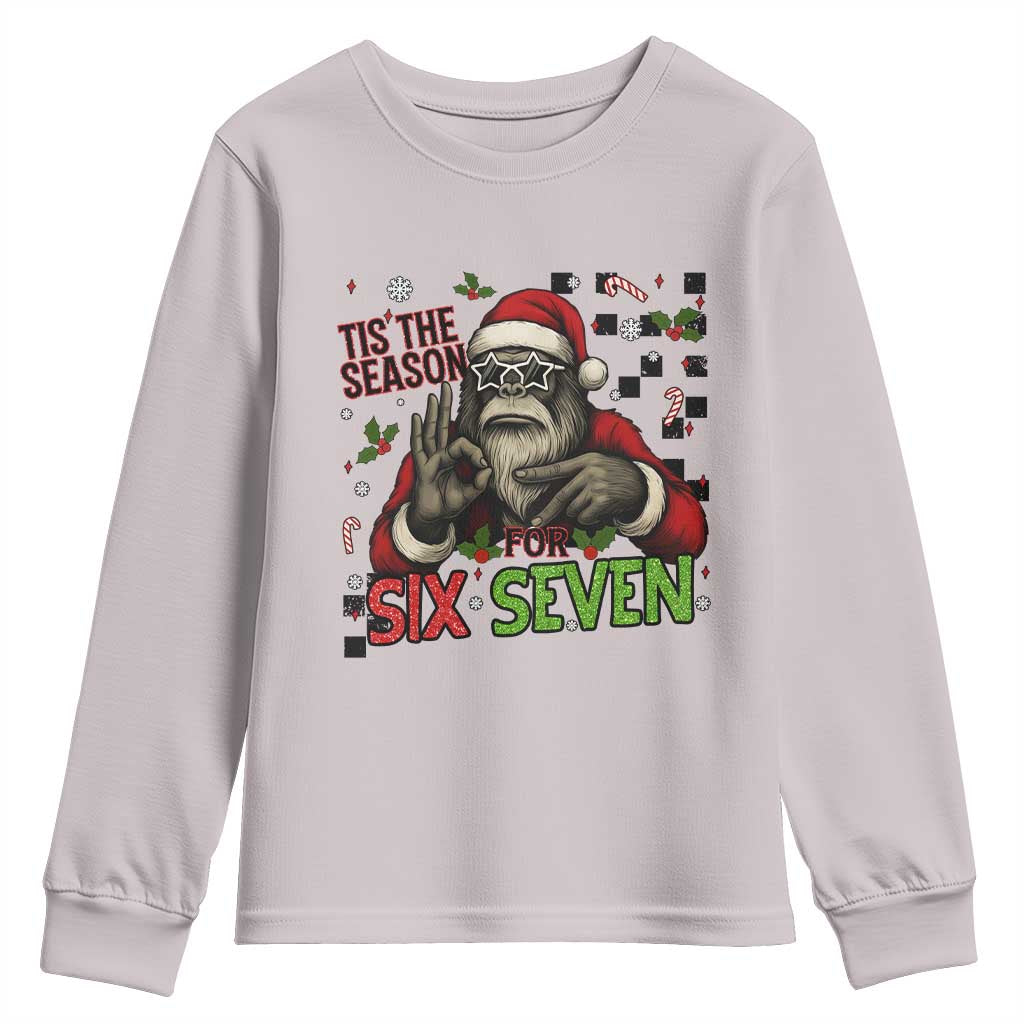 Funny Bigfoot Santa Tis The Season For Six Seven Meme Youth Sweatshirt Christmas Gift TS12 Ice Gray Print Your Wear