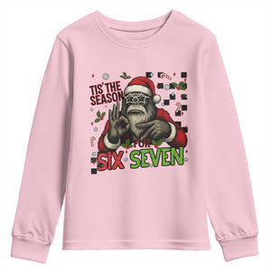 Funny Bigfoot Santa Tis The Season For Six Seven Meme Youth Sweatshirt Christmas Gift TS12 Light Pink Print Your Wear