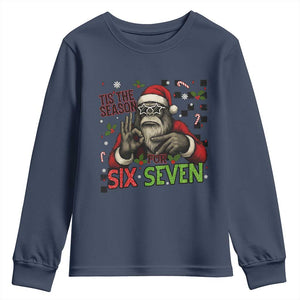 Funny Bigfoot Santa Tis The Season For Six Seven Meme Youth Sweatshirt Christmas Gift TS12 Navy Print Your Wear