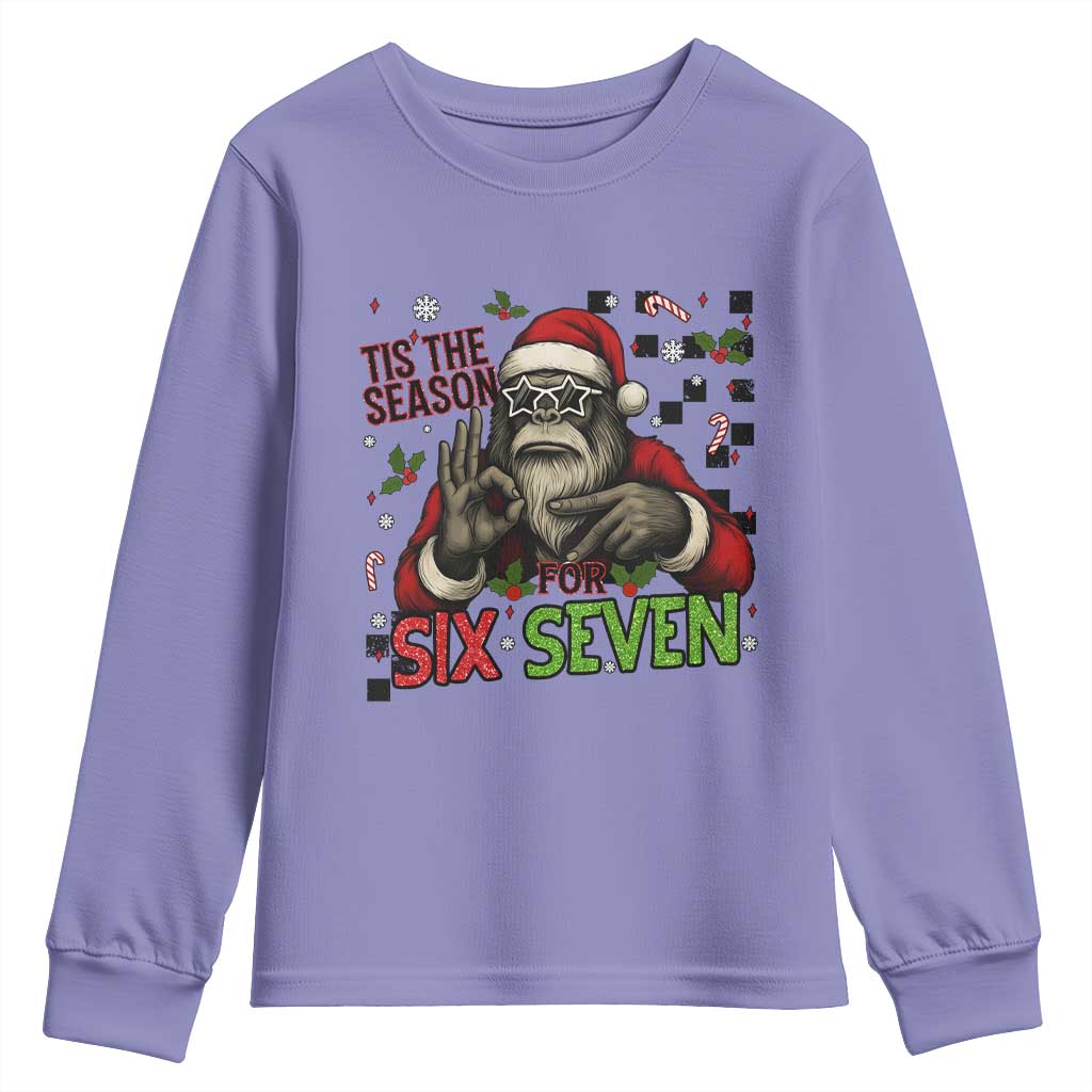 Funny Bigfoot Santa Tis The Season For Six Seven Meme Youth Sweatshirt Christmas Gift TS12 Violet Print Your Wear
