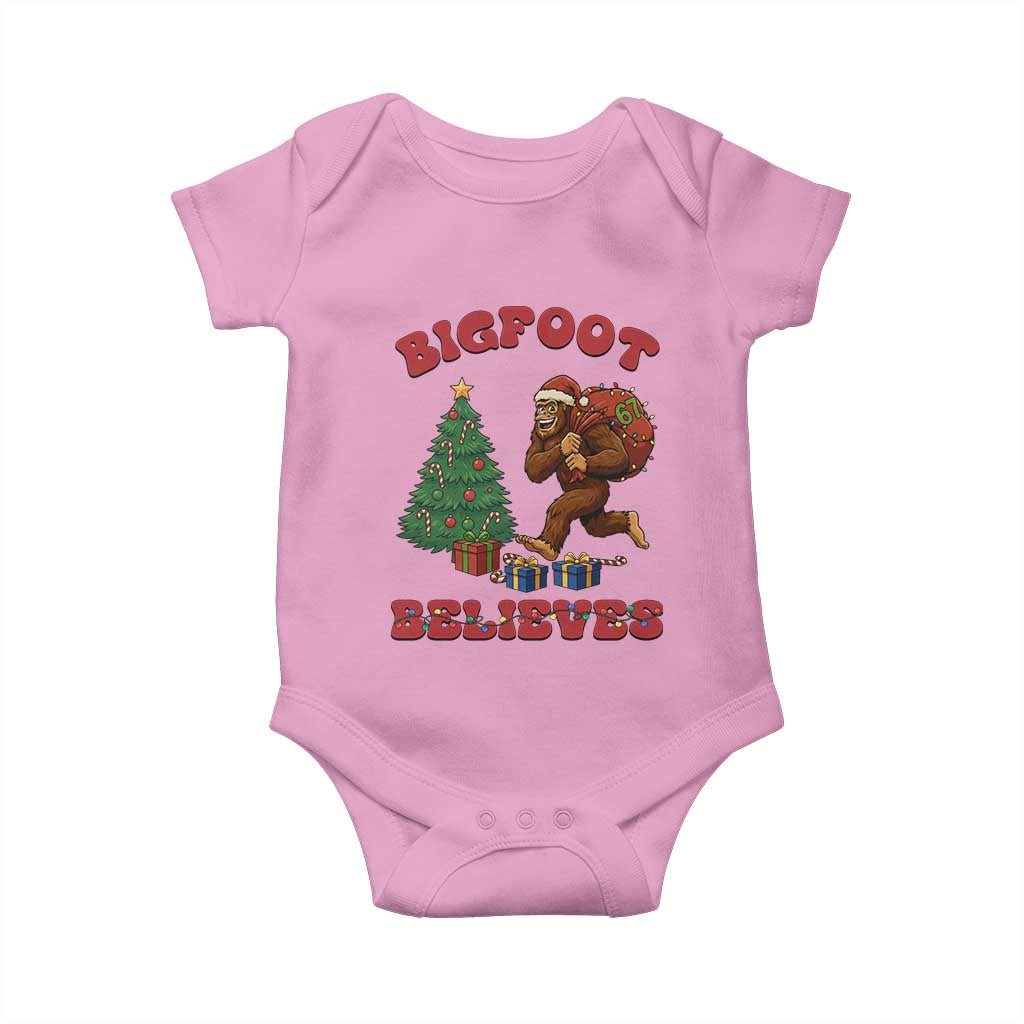 Funny Bigfoot Santa Believes Six Seven Meme Baby Onesie Trendy Gen Z Xmas Gift TS12 Light Pink Print Your Wear