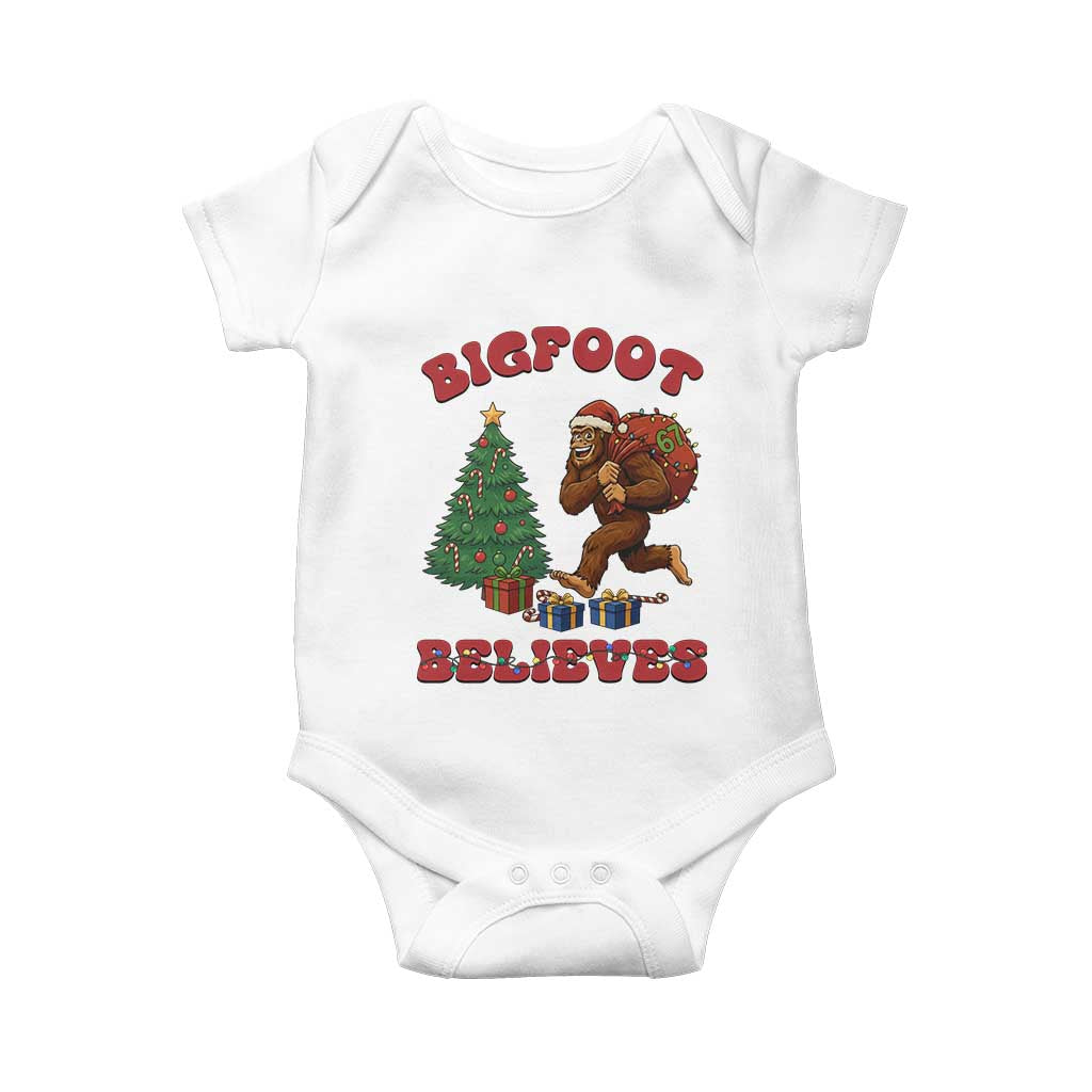 Funny Bigfoot Santa Believes Six Seven Meme Baby Onesie Trendy Gen Z Xmas Gift TS12 White Print Your Wear
