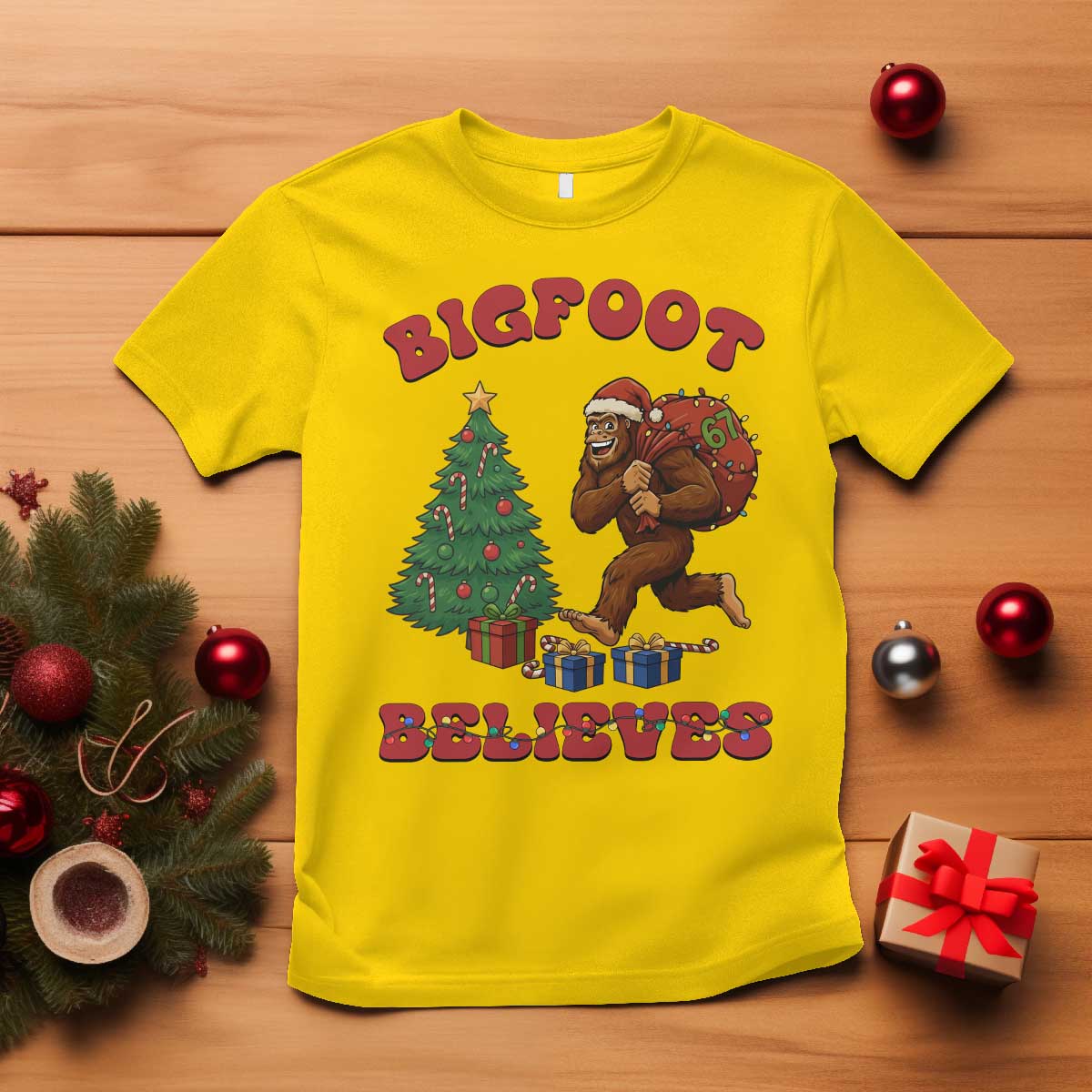Funny Bigfoot Santa Believes Six Seven Meme T Shirt Trendy Gen Z Xmas Gift TS12 Daisy Print Your Wear