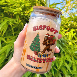 Funny Bigfoot Santa Believes Six Seven Meme Glass Can Trendy Gen Z Xmas Gift TS12 White Print Your Wear