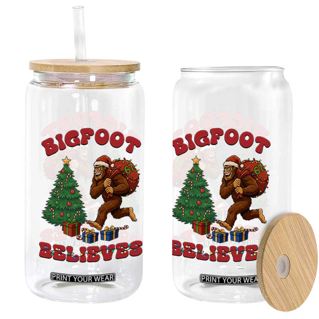 Funny Bigfoot Santa Believes Six Seven Meme Glass Can Trendy Gen Z Xmas Gift TS12 Print Your Wear