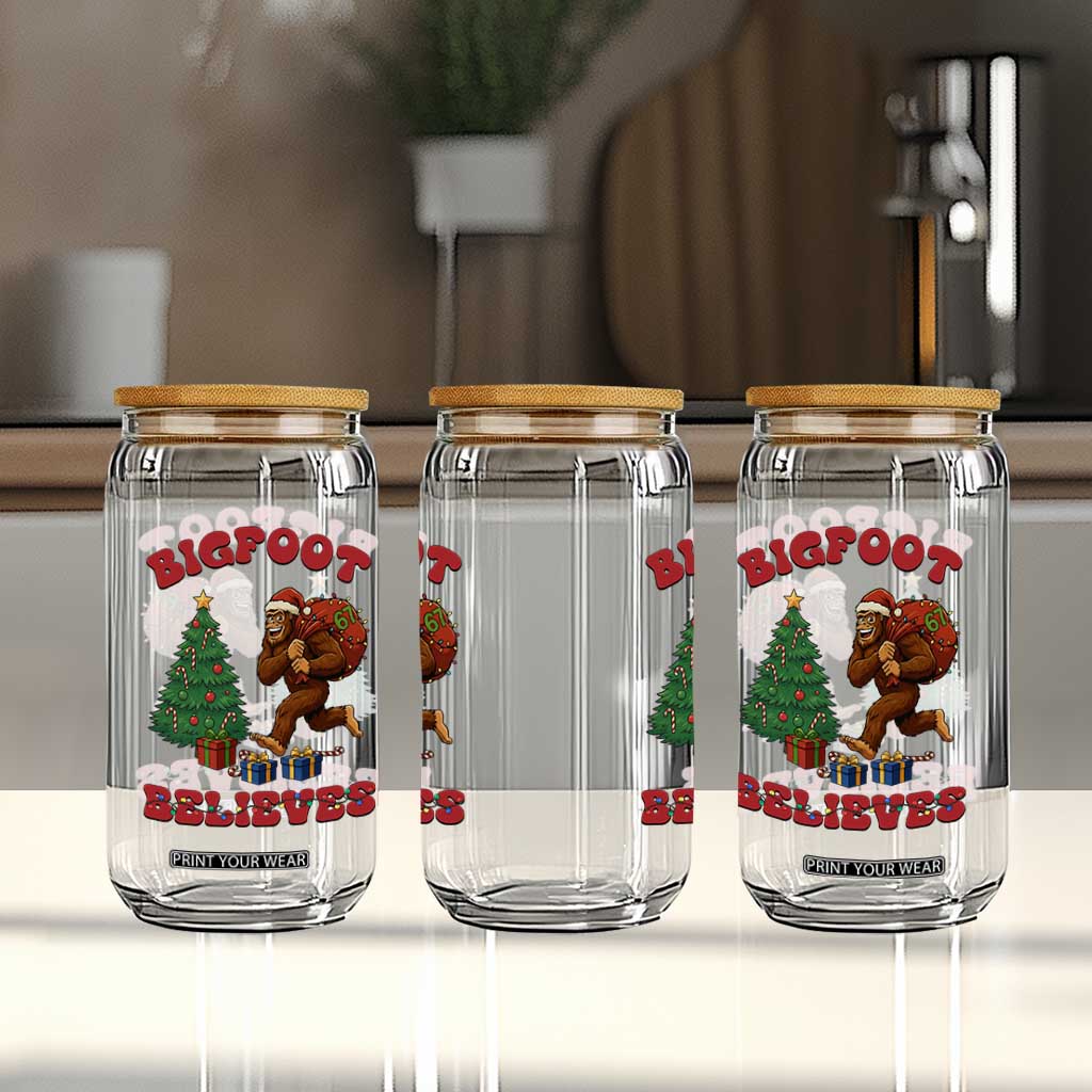 Funny Bigfoot Santa Believes Six Seven Meme Glass Can Trendy Gen Z Xmas Gift TS12 Print Your Wear
