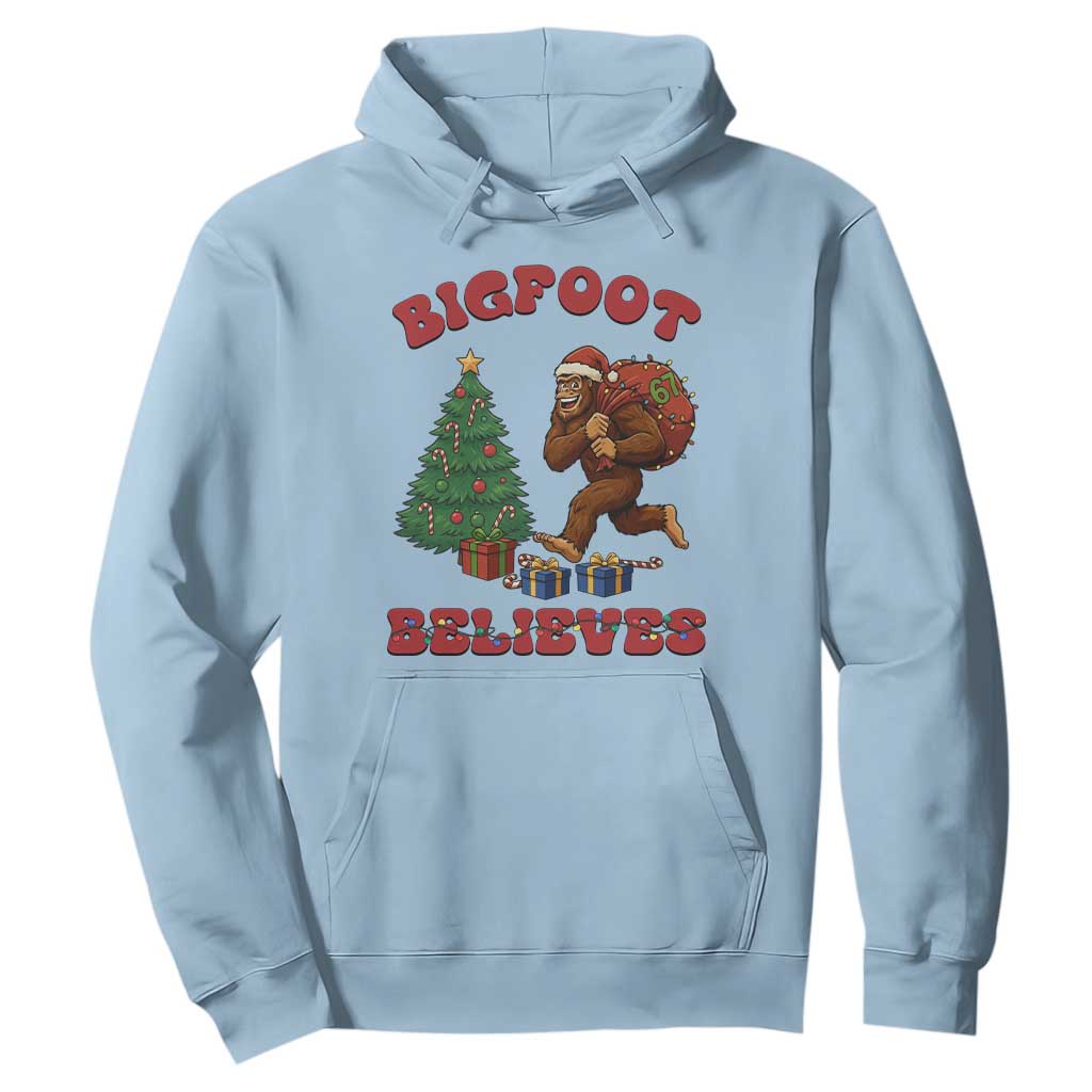 Funny Bigfoot Santa Believes Six Seven Meme Hoodie Trendy Gen Z Xmas Gift TS12 Light Blue Print Your Wear