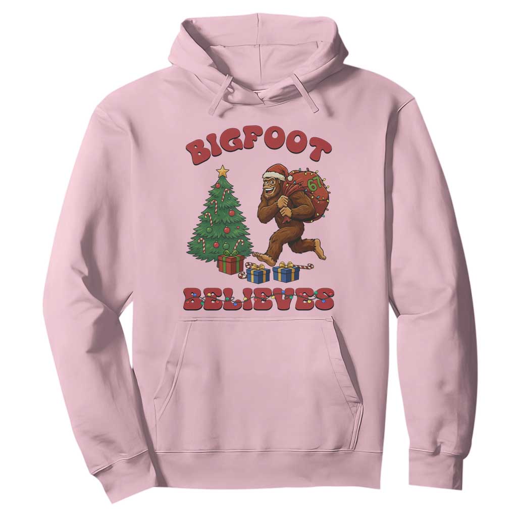 Funny Bigfoot Santa Believes Six Seven Meme Hoodie Trendy Gen Z Xmas Gift TS12 Light Pink Print Your Wear