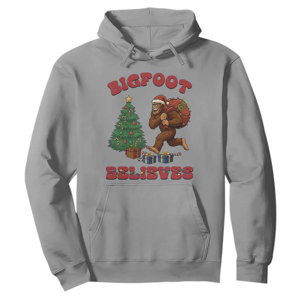 Funny Bigfoot Santa Believes Six Seven Meme Hoodie Trendy Gen Z Xmas Gift TS12 Sport Gray Print Your Wear