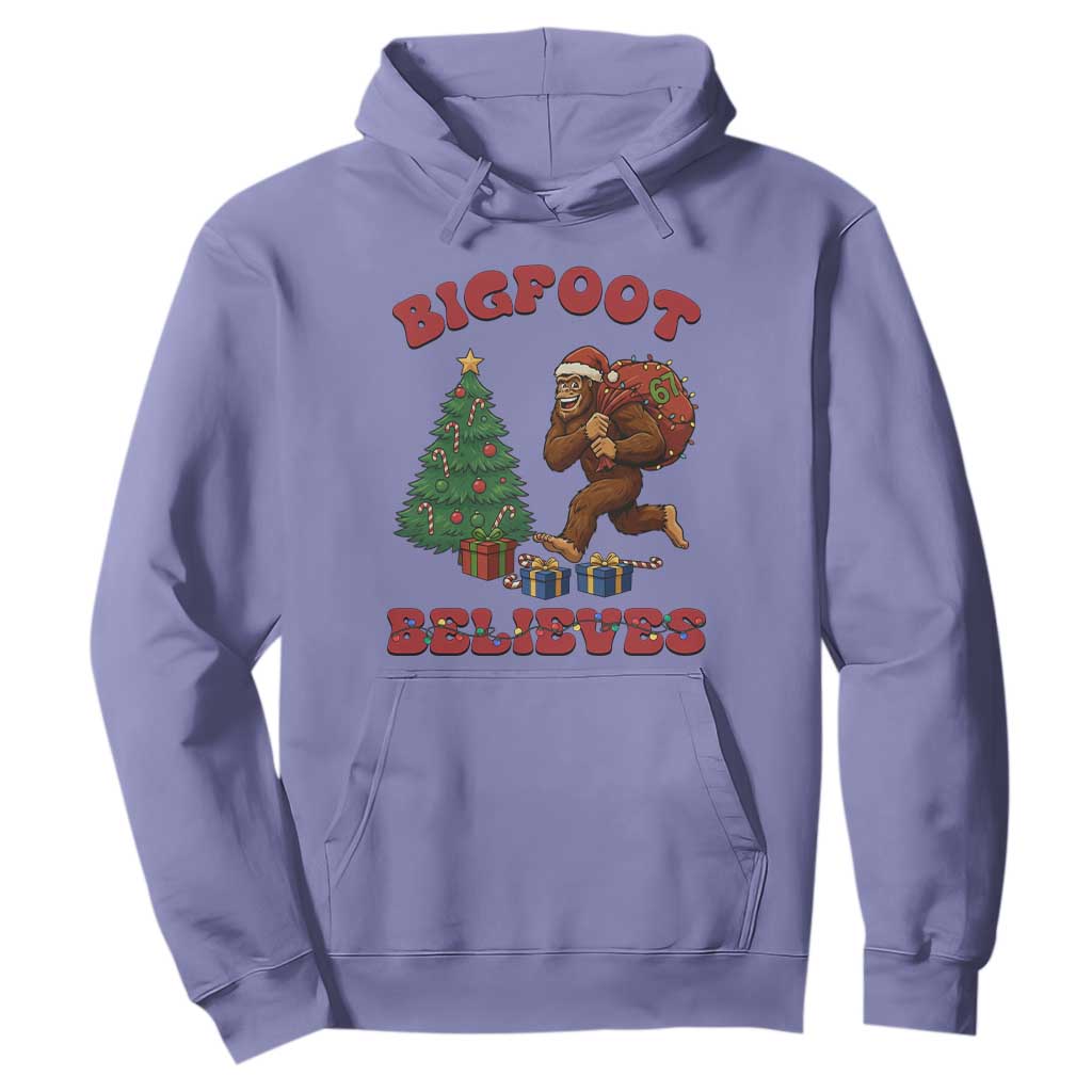 Funny Bigfoot Santa Believes Six Seven Meme Hoodie Trendy Gen Z Xmas Gift TS12 Violet Print Your Wear