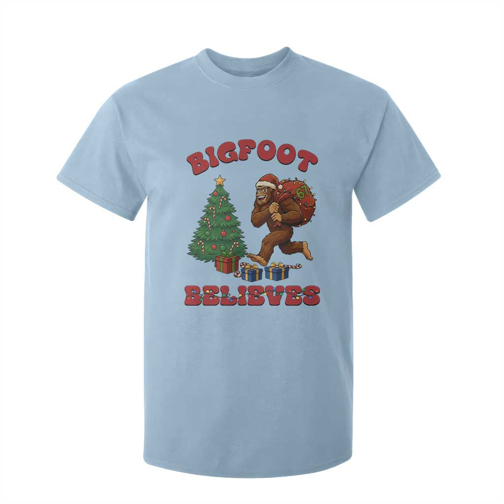 Funny Bigfoot Santa Believes Six Seven Meme T Shirt For Kid Trendy Gen Z Xmas Gift TS12 Light Blue Print Your Wear