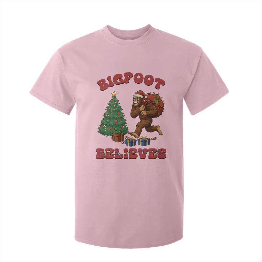 Funny Bigfoot Santa Believes Six Seven Meme T Shirt For Kid Trendy Gen Z Xmas Gift TS12 Light Pink Print Your Wear