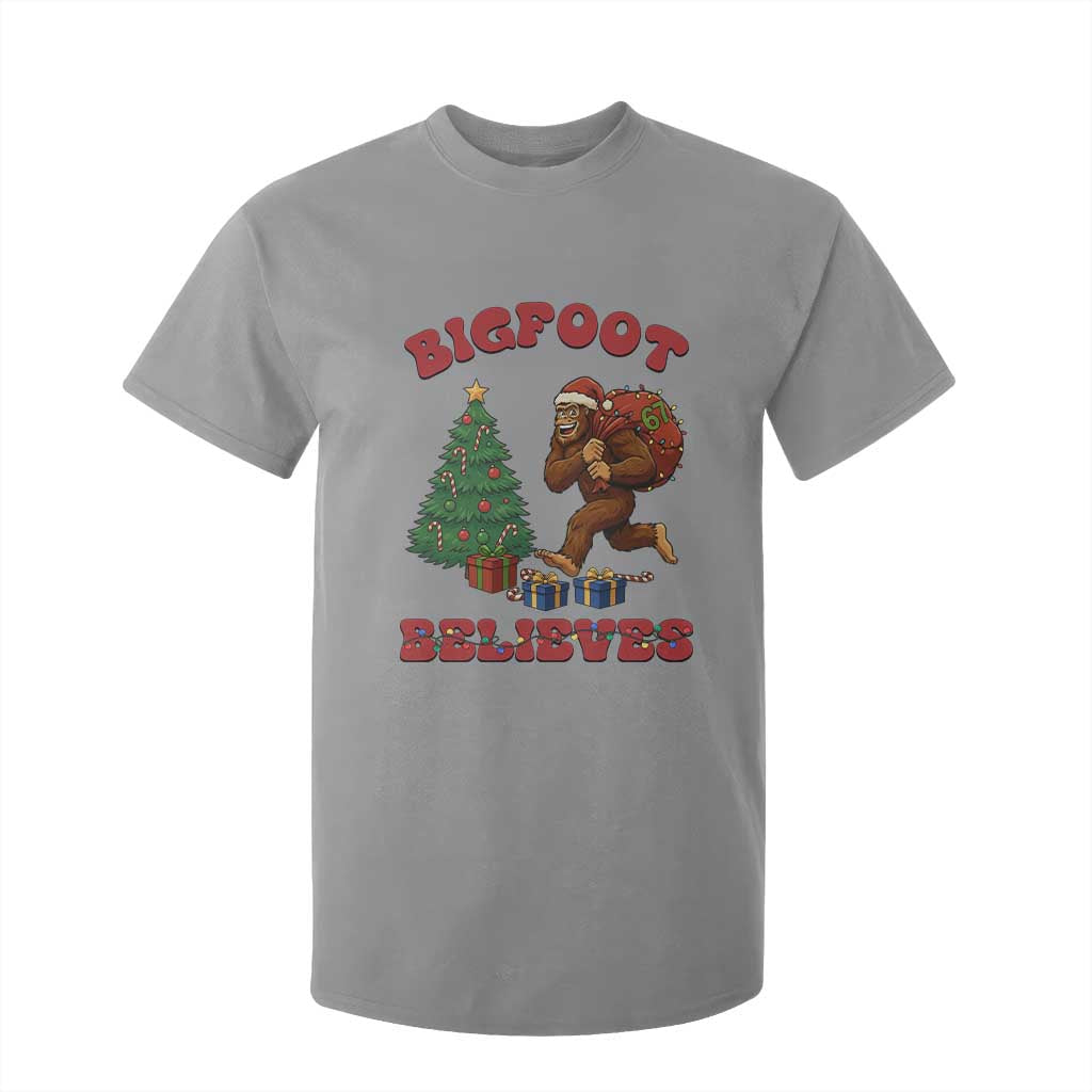 Funny Bigfoot Santa Believes Six Seven Meme T Shirt For Kid Trendy Gen Z Xmas Gift TS12 Sport Gray Print Your Wear